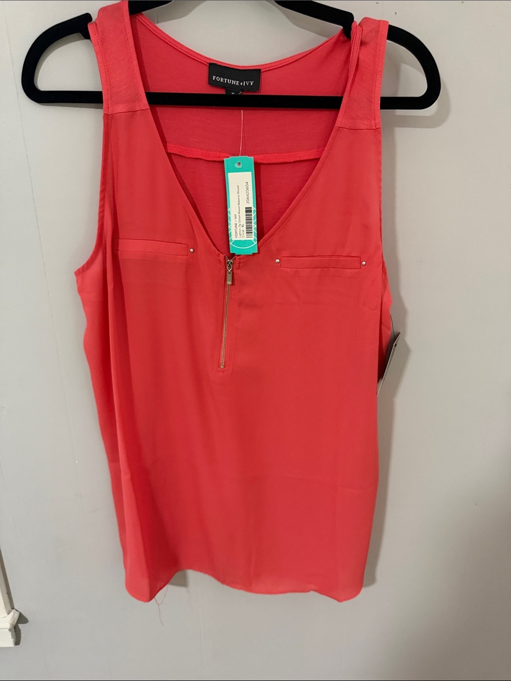Fortune+Ivy Coral Zip-Front Sleeveless Camisole